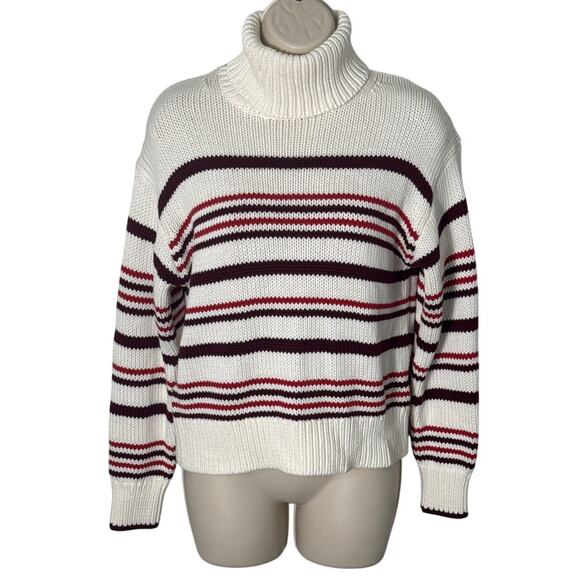 NWT Madewell Ribbed Cotton Turtleneck Sweater Cabernet Stripe NT604 Size S - Picture 3 of 11